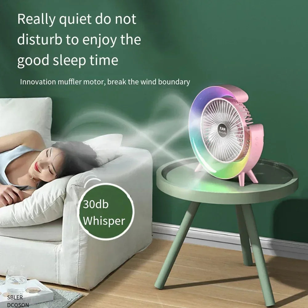2025 Portable USB power Desk Fan 180 Degree Rotatable with Colorful Light Personal Table Fan for Home Office Bedroom Dorm