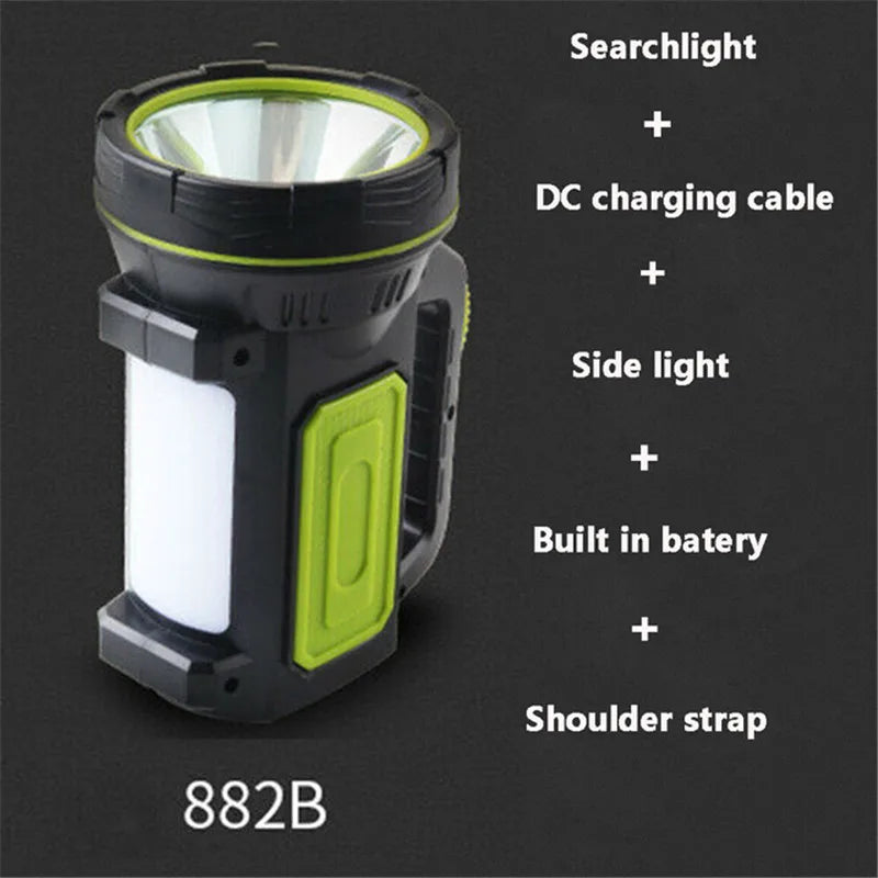 LED Strong Searchlight Flashlight Portable Hand Lamp Rechargeable 2 Lighting Modes Emergency Hiking Camping Energy Saving Torch