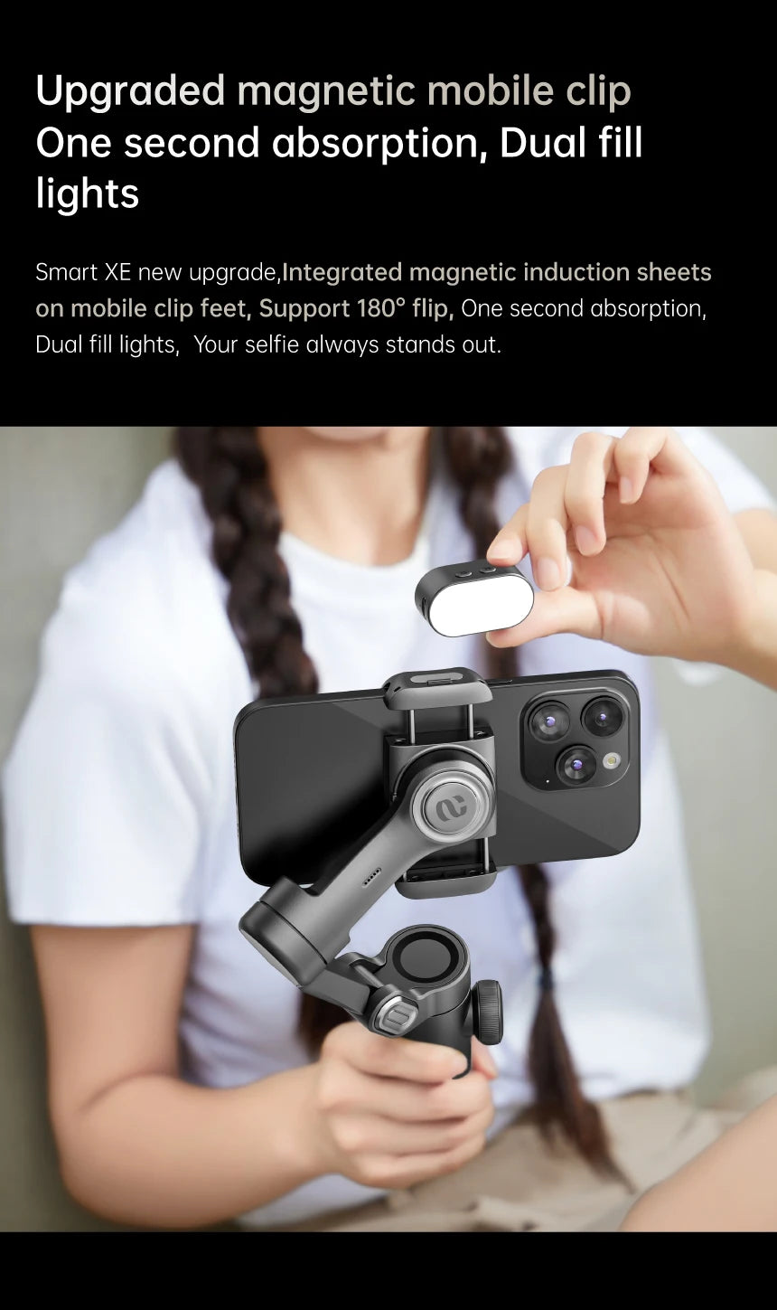 AOCHUAN 3-Axis Handheld Gimbal Stabilizer for Smartphone with Fill Light for iPhone Android Face Tracking Vlog