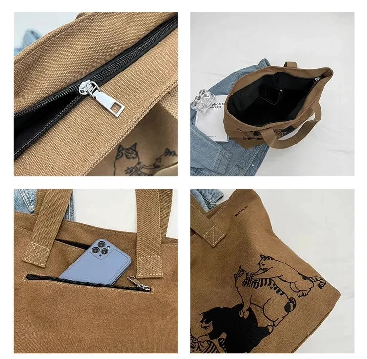 Women's Lady Canvas Tote Bag Fashionable Spacious Durable Shoulder Bag with Zipper Closure and Classic Design Perfect for Work