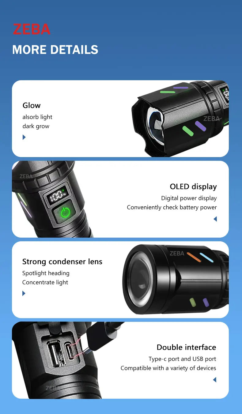 2025 Ultra Powerful Windproof Fire Starting Flashlight Rechargeable High Power Torch Focused Light Source Can Light A Flame Lantern