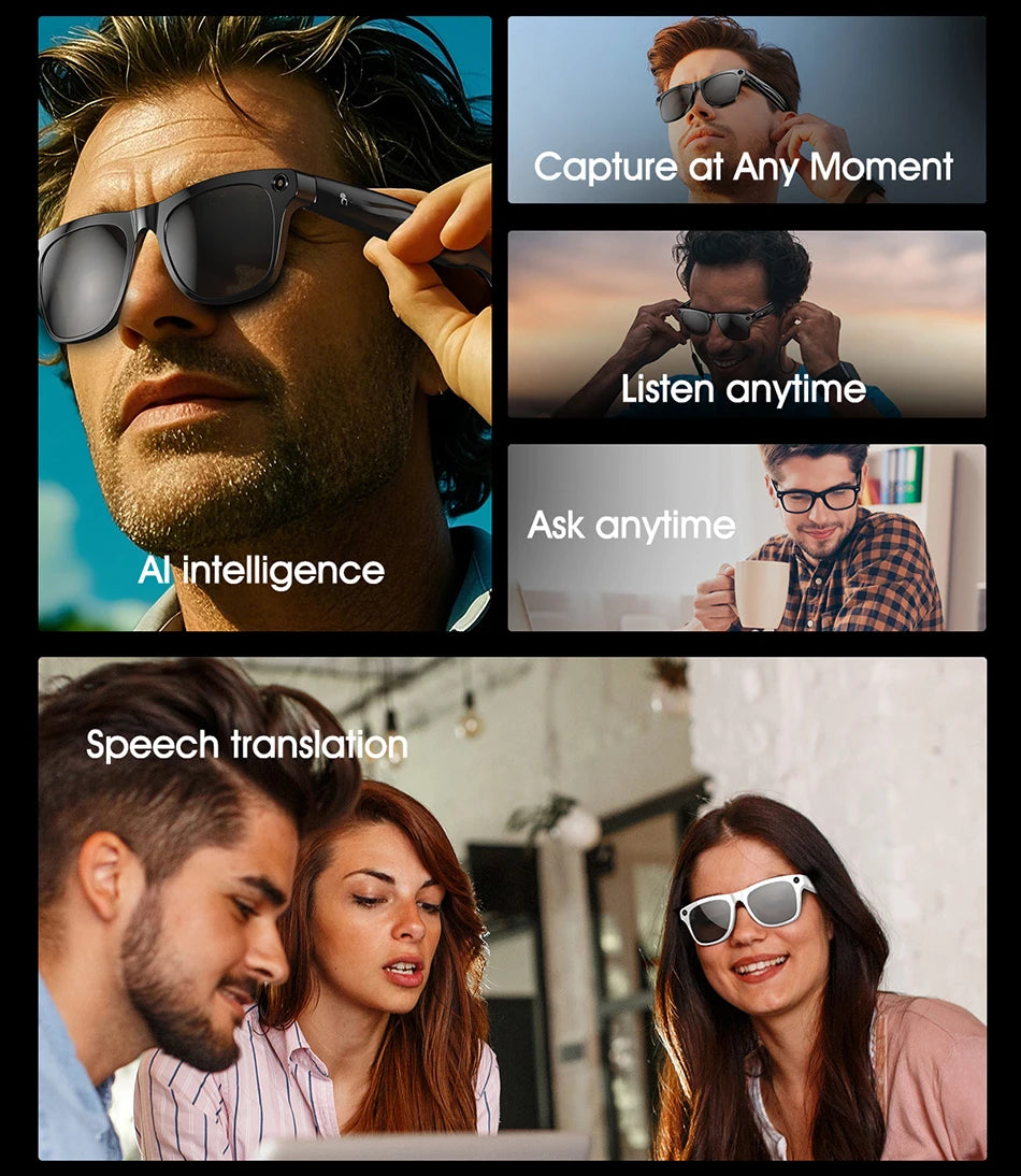 2025 Classic AI Smart Glasses 100MP Camera Waterproof Bluetooth Call Playing Music Sports Glasses Identify Pictures Use ChatGPT
