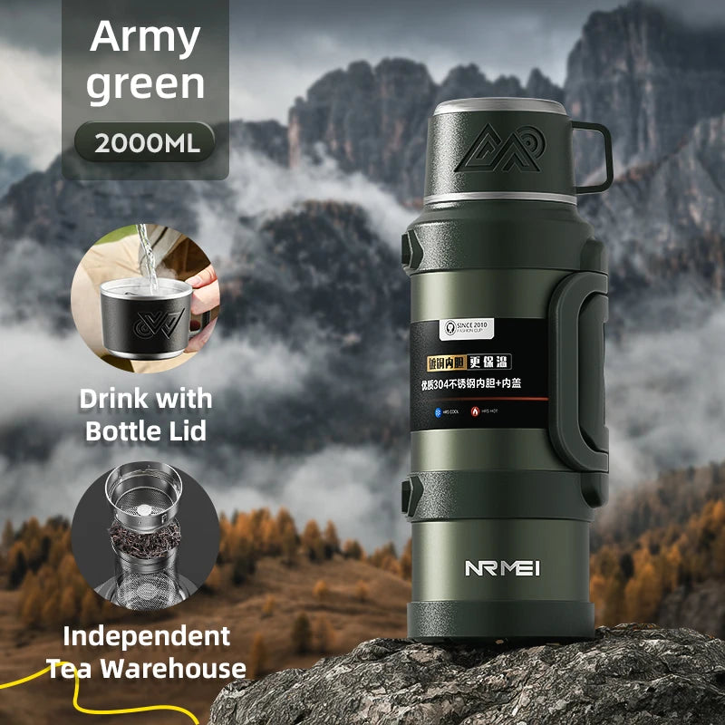 Stainless Steel Thermos Bottle with Handle Outdoor Portable Large Capacity Thermal Water Bottle ,Keep Hot and Cold for 72H