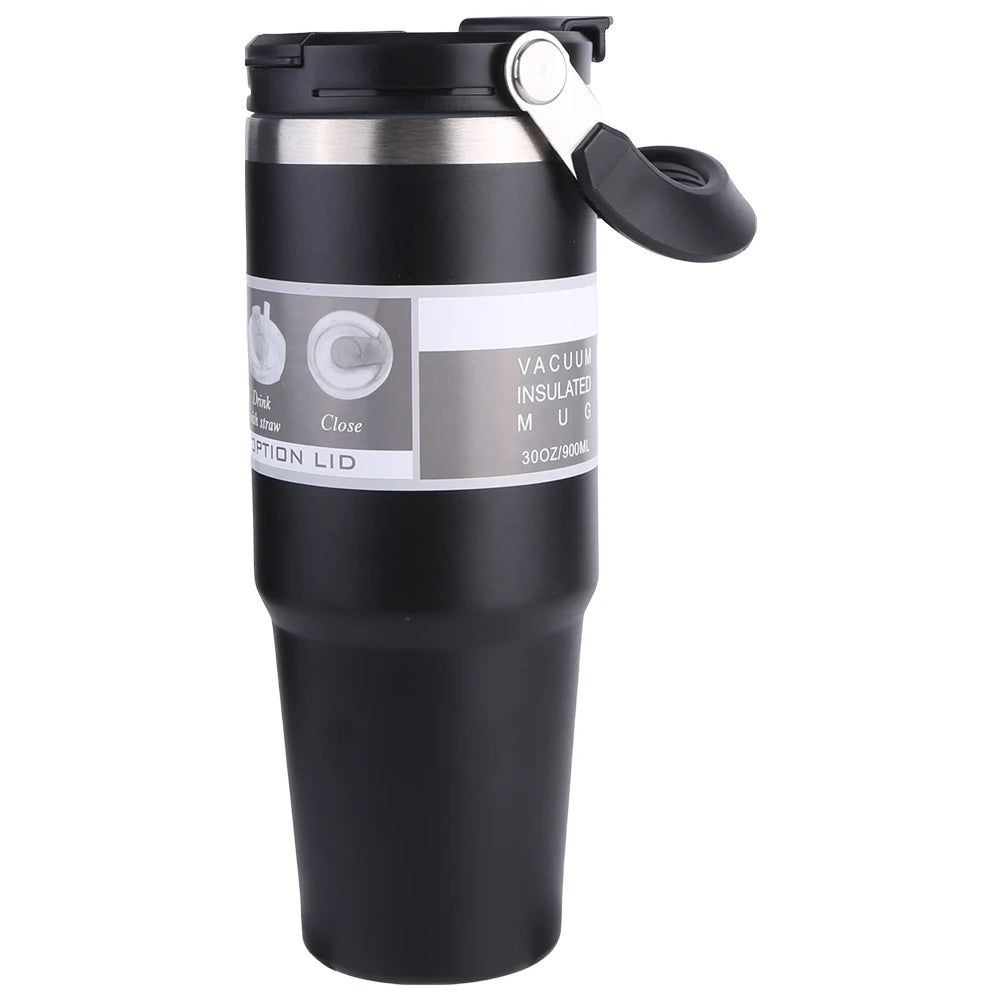 30oz Vacuum Insulated Cup with Handle Double-Layer Insulated Cup Stainless Steel Sports Water Bottle for Cold Hot Beverages