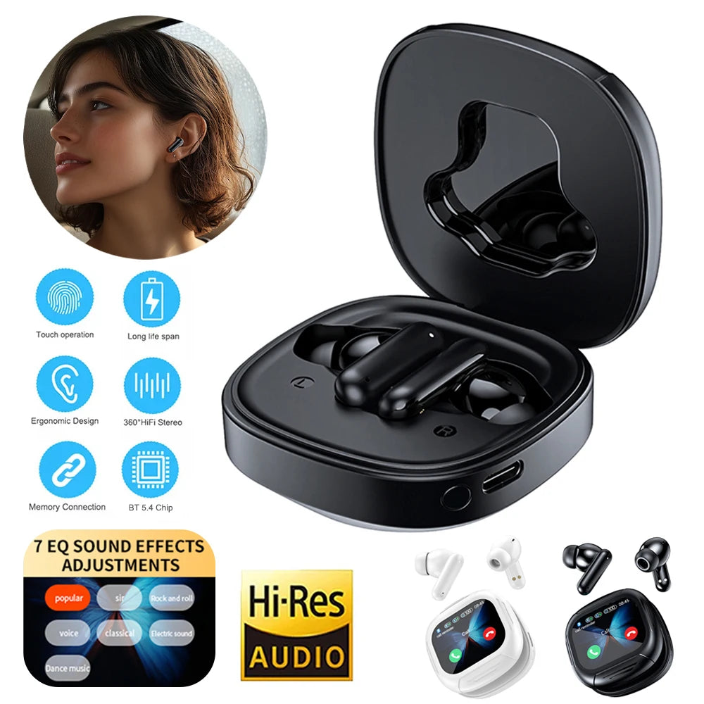 LX-60 Full Touch Screen Headphones ANC Bluetooth 5.4 Noise Cancelling Earphones HiFi Stereo Wireless In-Ear ENC Earbuds With Mic