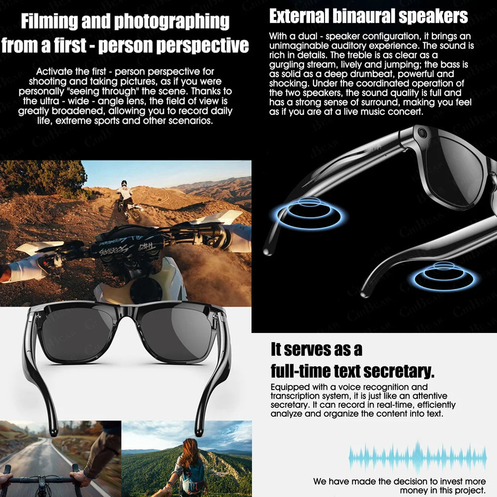 2025 Classic AI Smart Glasses 100MP Camera Waterproof Bluetooth Call Playing Music Sports Glasses Identify Pictures Use ChatGPT