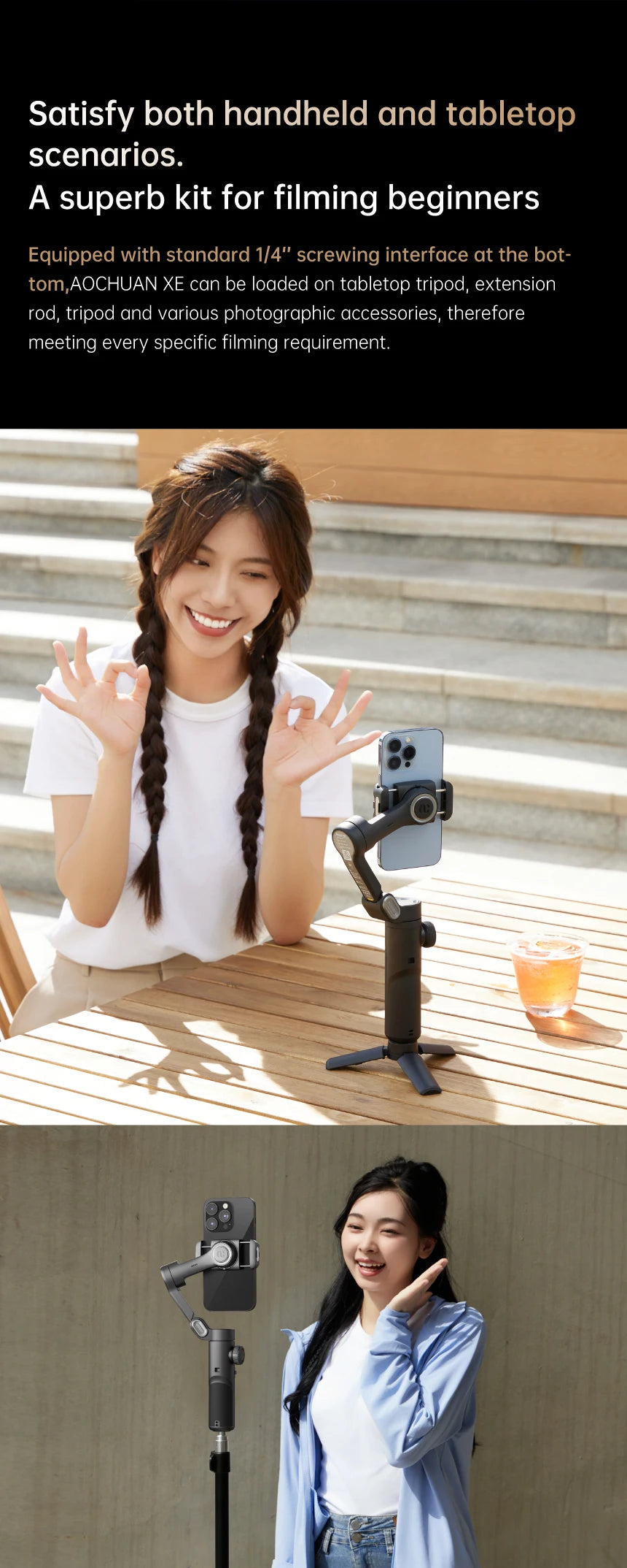 AOCHUAN 3-Axis Handheld Gimbal Stabilizer for Smartphone with Fill Light for iPhone Android Face Tracking Vlog
