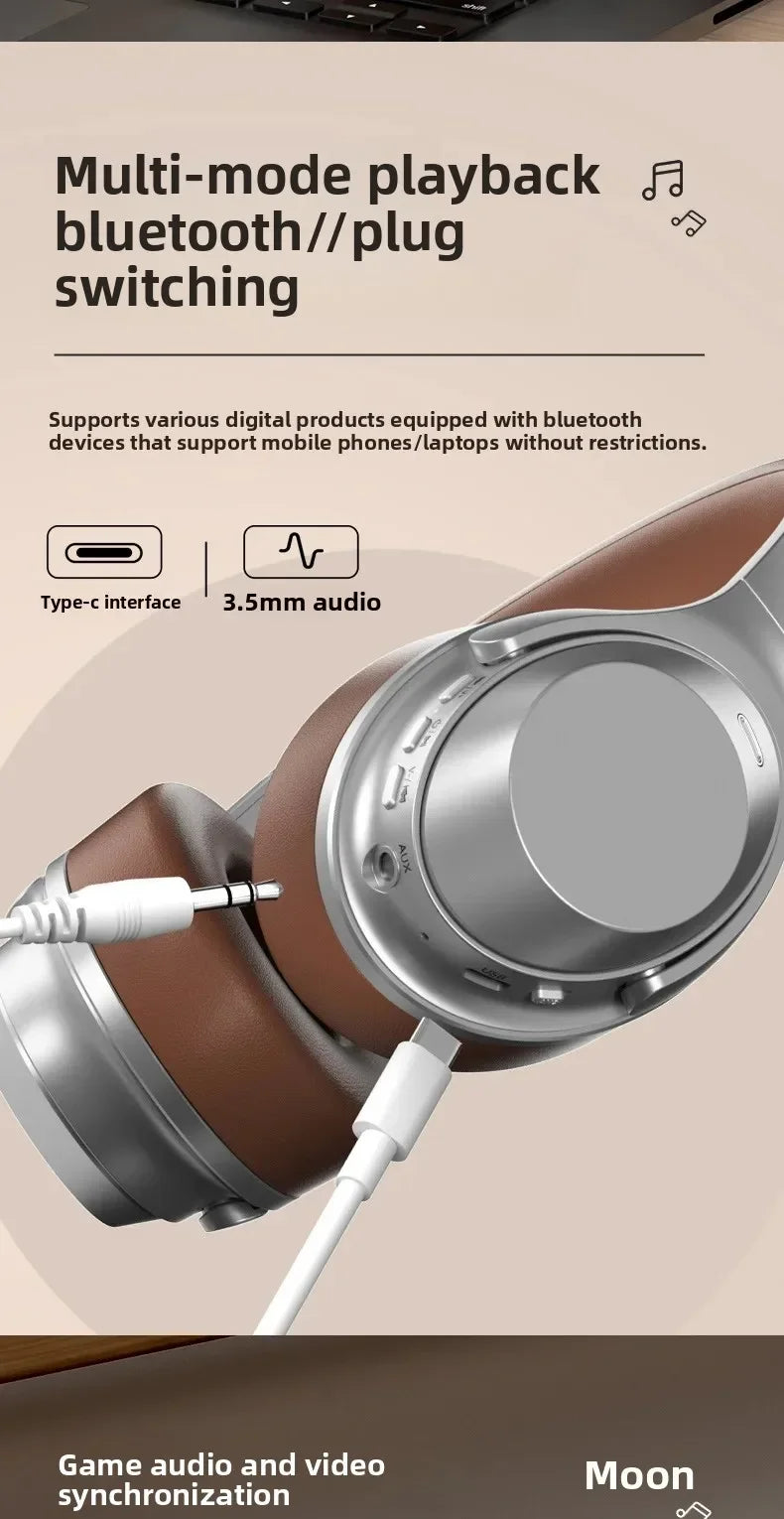 Wireless Headset Bluetooth 5.3 Retro Headphones HIFI Stereo Noise Canceling Earphone Long Standby Stylish Comfortable Headphones