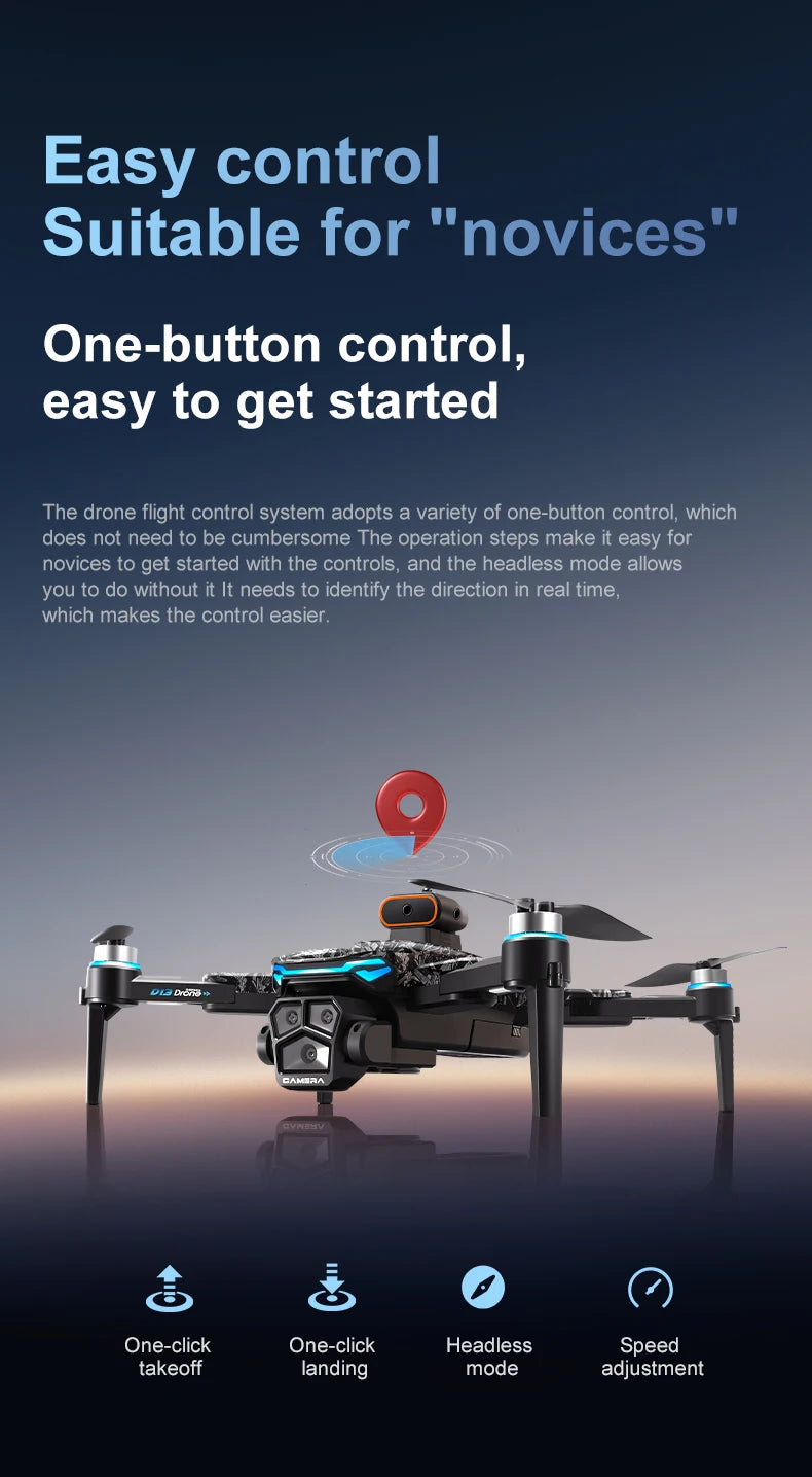 New D13 RC Drone 4K Professional HD Triple Camera 5G WIFI FPV Dron 360° Obstacle Avoidance Brushless Large Screen Quadcopter