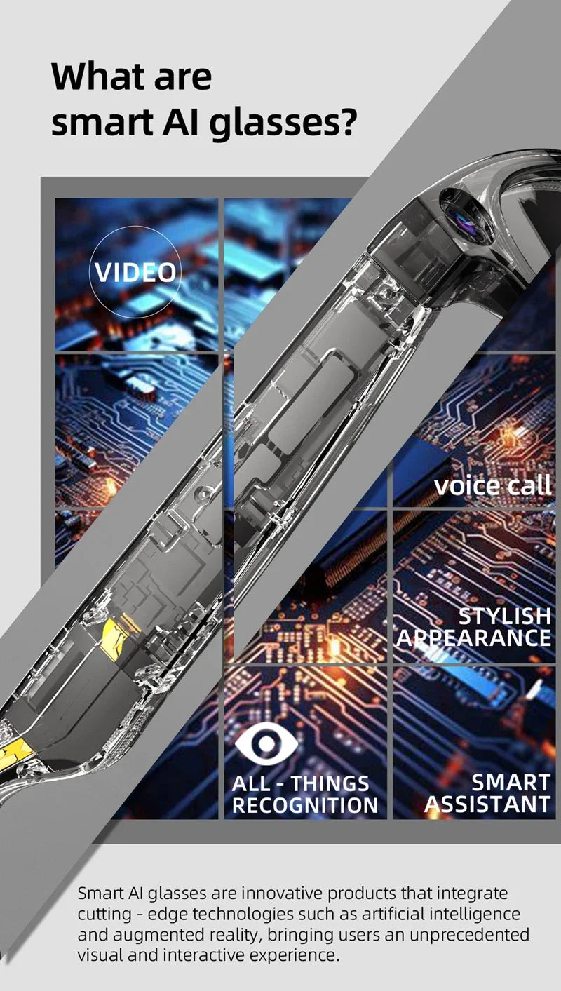 AI Smart Camera Glasses 6K HD 800W pixel Shooting Camera Photo Video Voice Call Translation Waterproof Bluetooth AI Glasses