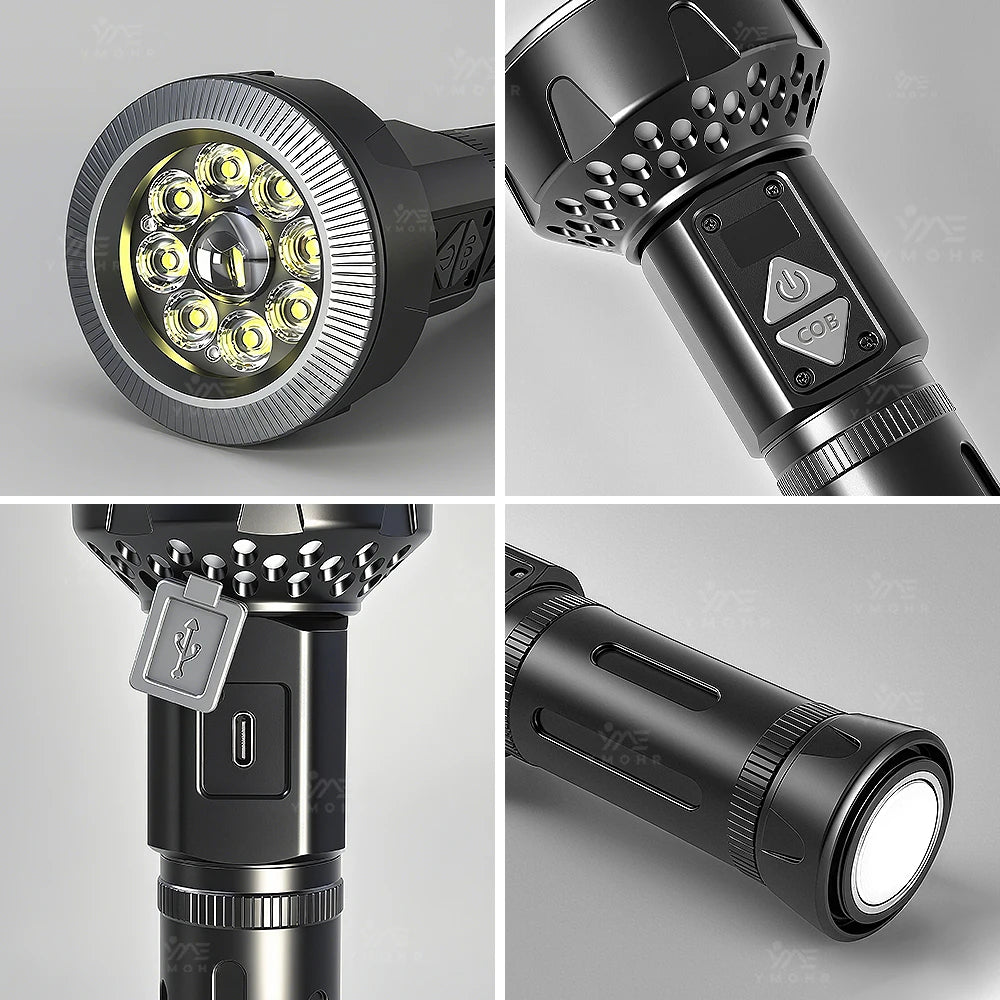 High Power LED Flashlights Built-in battery USB Rechargeable Strong Hand Light Multifunctional Torch Lamp For Emergency Camping