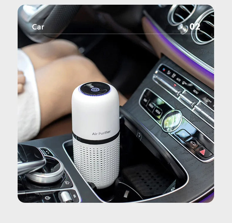 Portable Car Air Purifier USB Rechargeable Fresh Air Negative Ion Cleaner Oxygen Removes PM2.5 Smoke Odors Ionizer Cleaner
