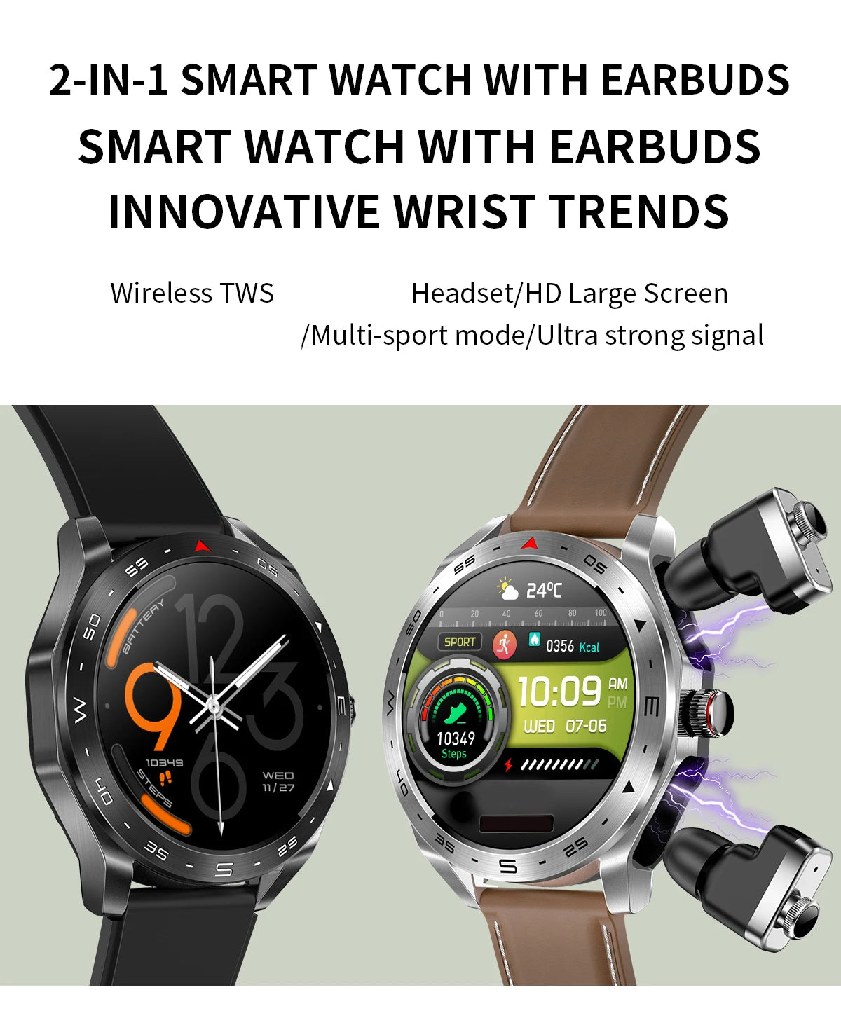2024 TWS 2-in-1 Bluetooth Earphones Smart Watch Bluetooth Call GPS Motion Trajectory HIFI 9D Sound Quality Smartwatch