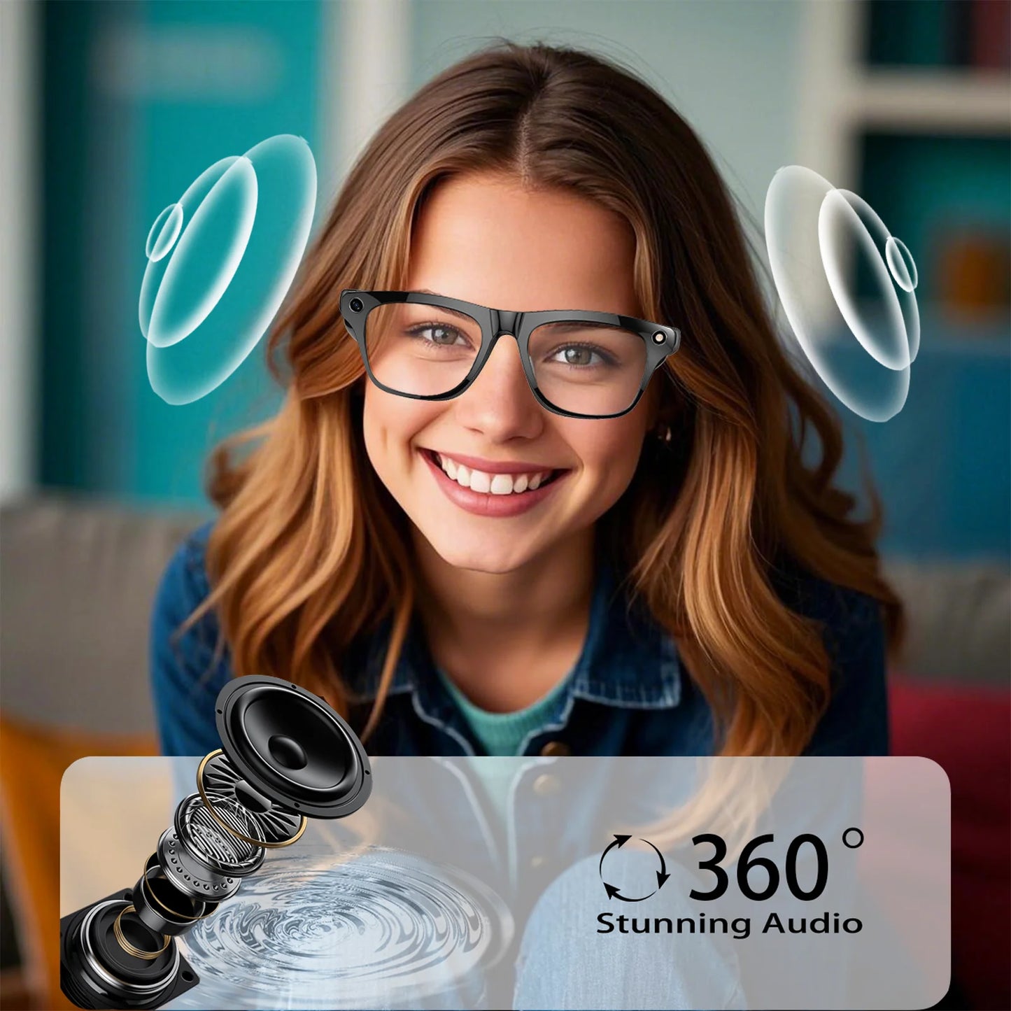 Smart Glasses With AI,Bluetooth Music Glasses With 140+ Translation,Anti-Blue Light Lenses,Camera Glasses For Travel, Meeting