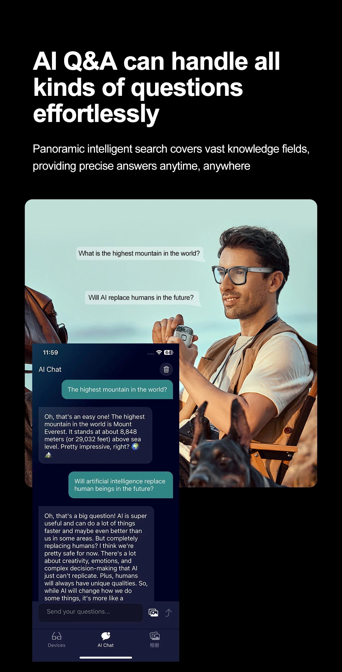 LIGE Fashion AI Camera Smart Glasses IP65 Waterproof Bluetooth Call Playing Music Smart Glasses Identify Pictures Use ChatGPT