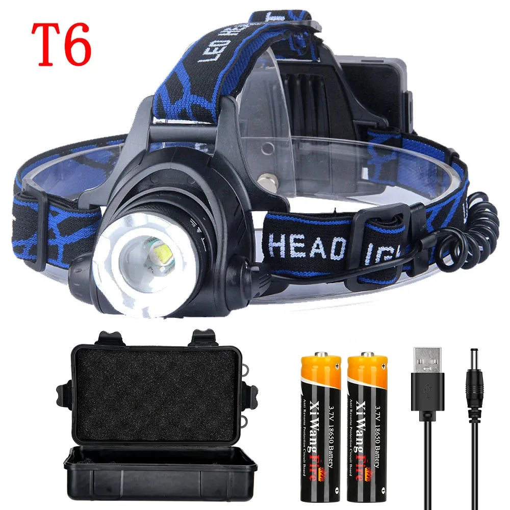 Powerful LED Induction Headlamp USB/DC Rechargeable Headlight Aluminium Alloy Outdoor Waterproof Head Lamp High Lumen Head Torch