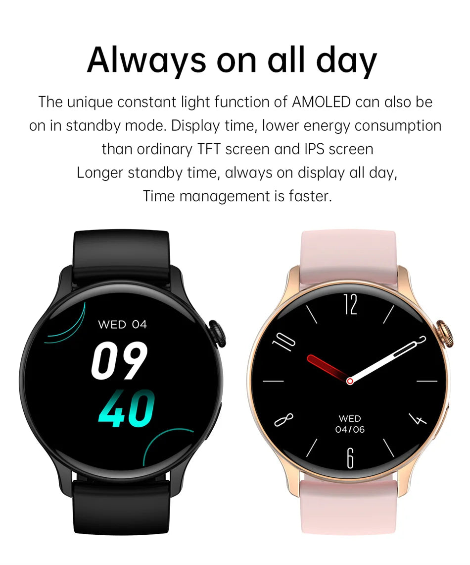 2024 True AMOLED Smart Watch Ladies Screen always Show Time 466*466 HD Health Tracker Voice Calling Smartwatch Women For Xiaomi