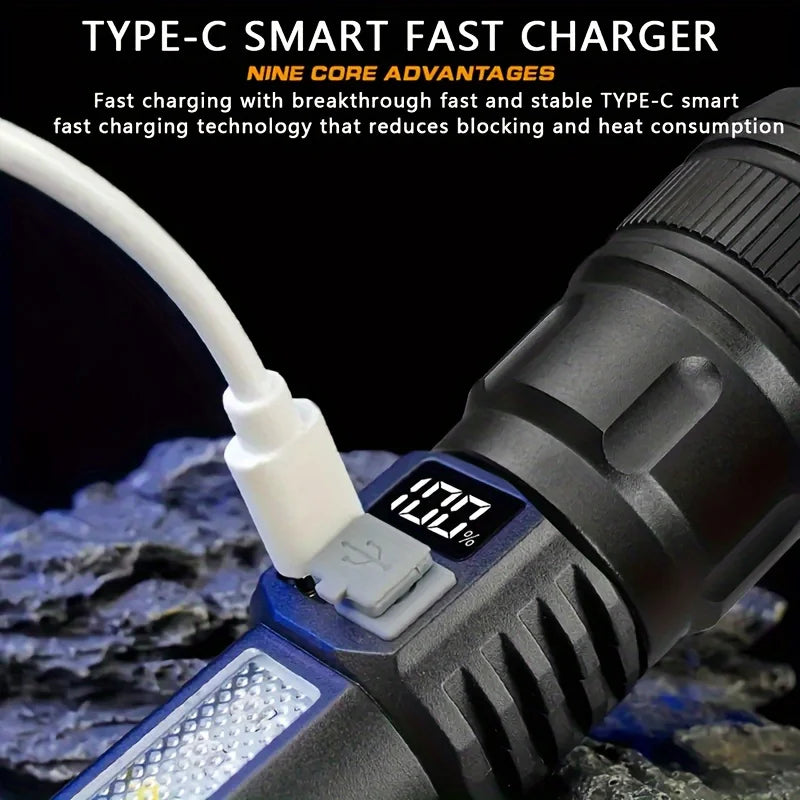 High Power Rechargeable Led Flashlight Very Strong Led Flashlight With Side Light Torch For Outdoor Camping Hiking