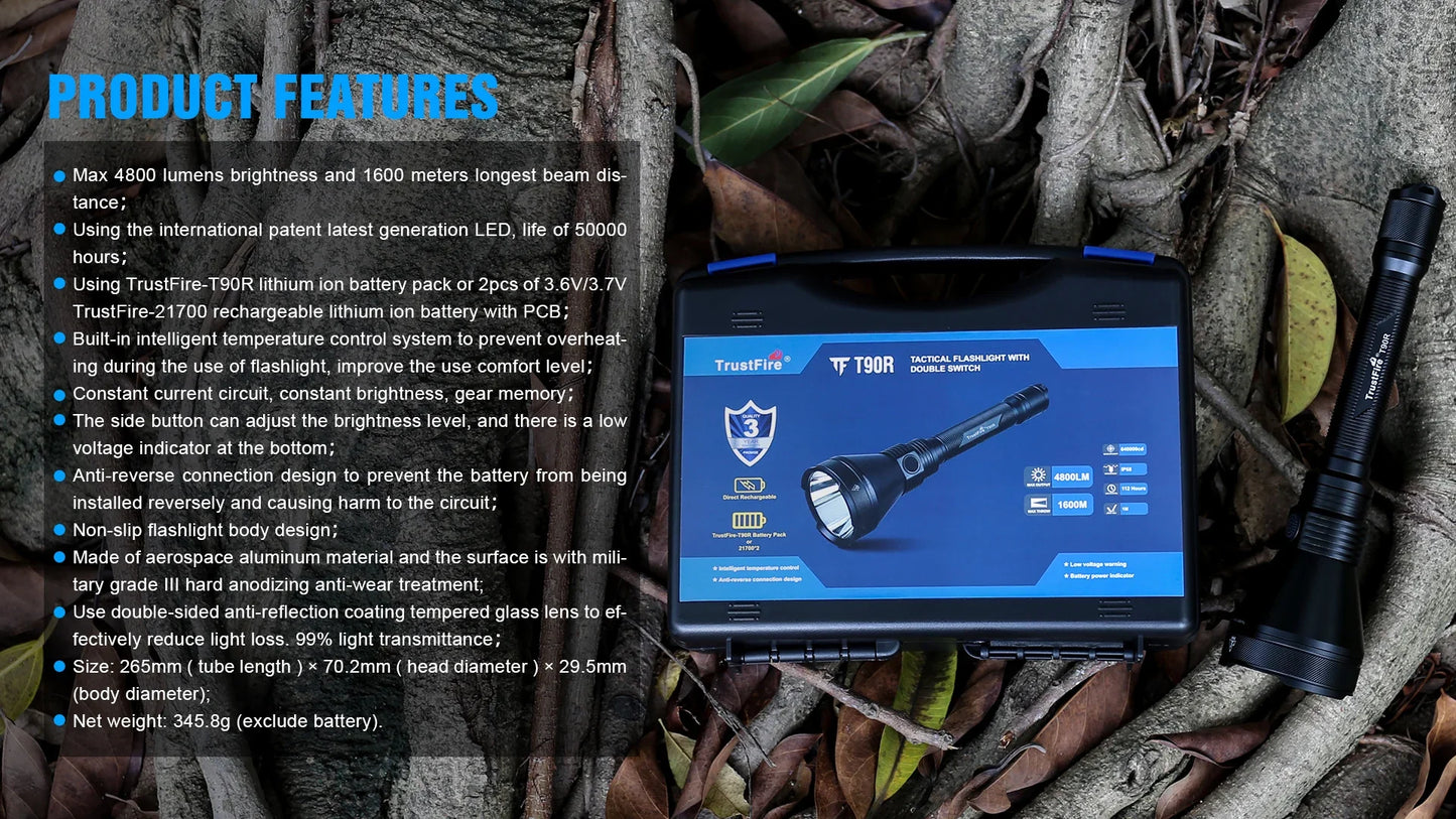 Ultra Tactical LED Flashlight LMNS SBT-90 4800LM High Power Rechargeable Military Torch Light for Hunting Self-Defense Camping
