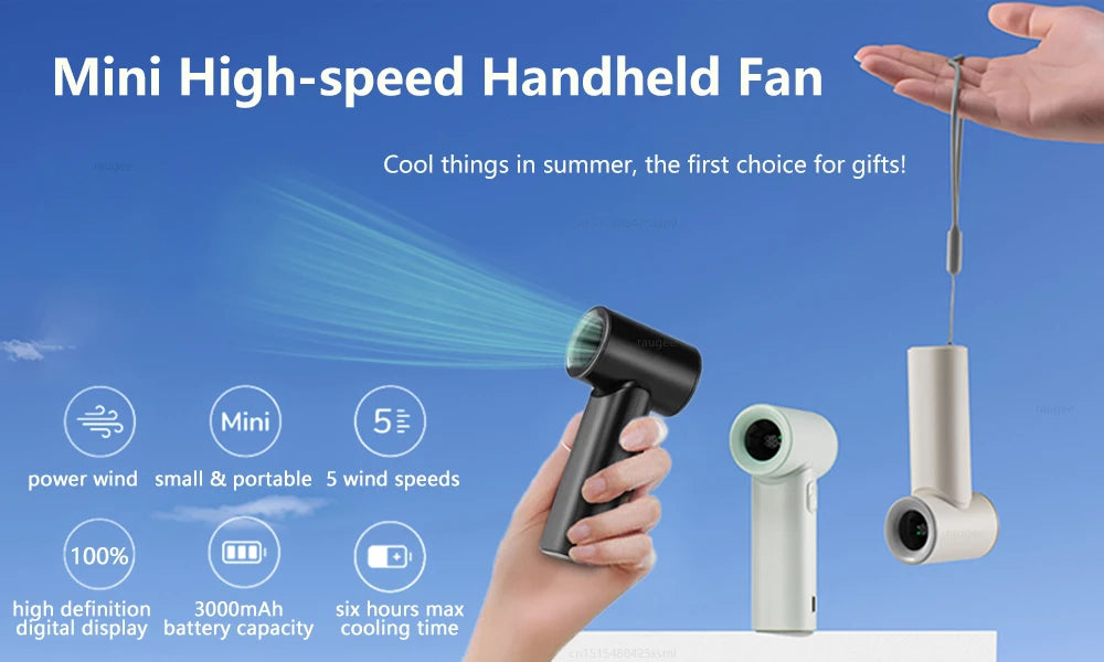 Portable Mini Fan Turbo Handheld Fan 5 Wind Speeds USB Rechargeable Personal Fan HandHeld Small Pocket Fan for Outdoor Travel