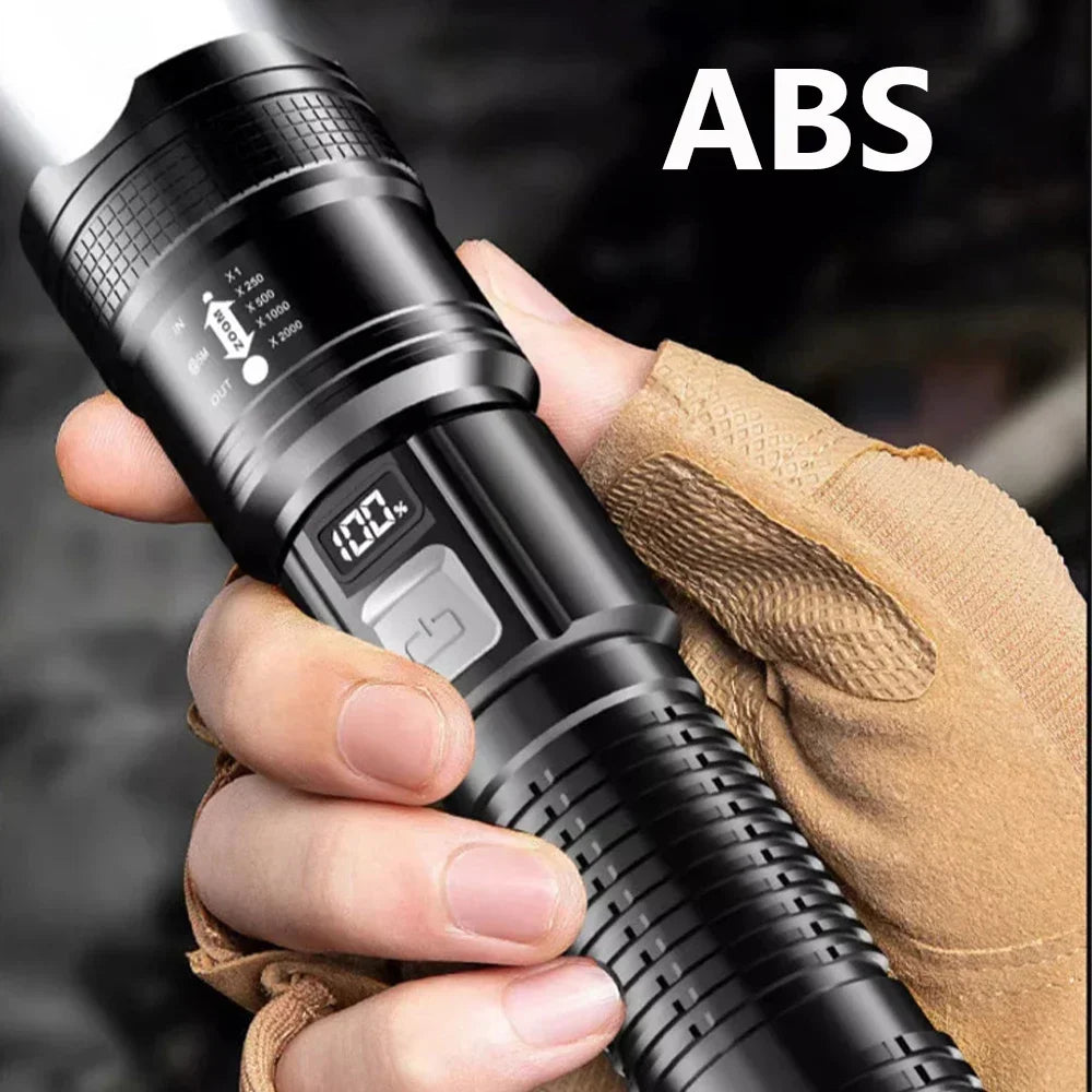 High Strong Power Led Flashlights 300000LM Tactical Torch with Display Light USB Charging Camping Fishing Defense Zoom Lantern