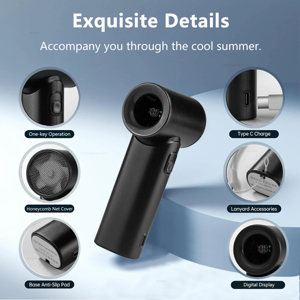 Portable Mini Fan Turbo Handheld Fan 5 Wind Speeds USB Rechargeable Personal Fan HandHeld Small Pocket Fan for Outdoor Travel