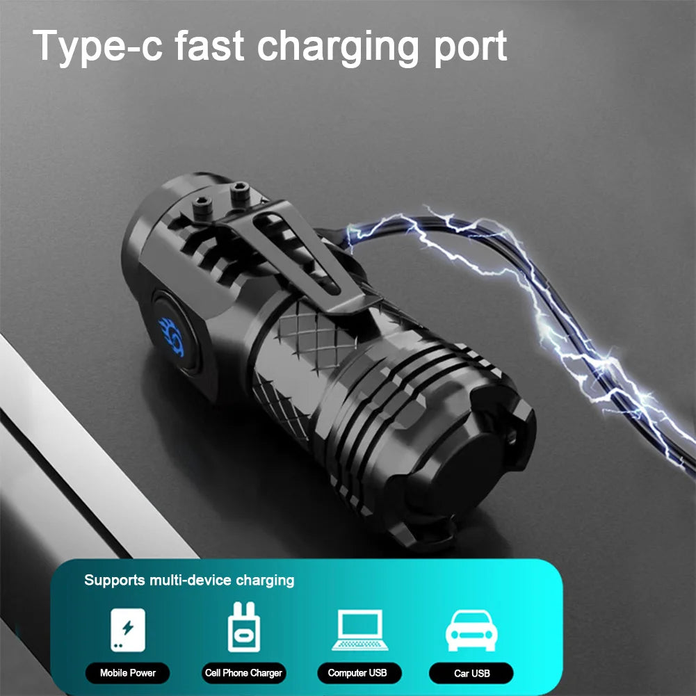 High Power LED Flashlight Torch 20W Ultra Powerful LED Flashlight USB Rechargeable LED Tactical Flashlights for Hiking Exploring