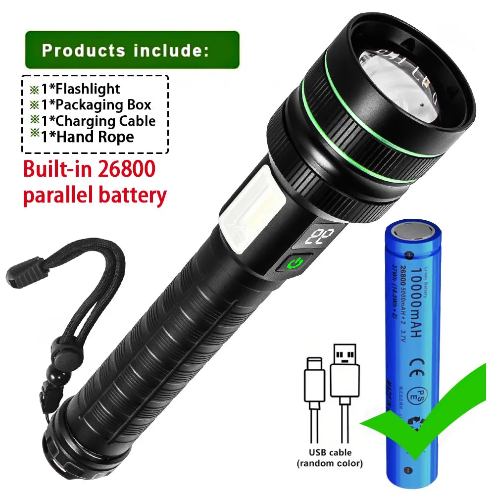 Super bright LED flashlight high power strong light long-range tactical flashlight, long outdoor hiking camping emergency light