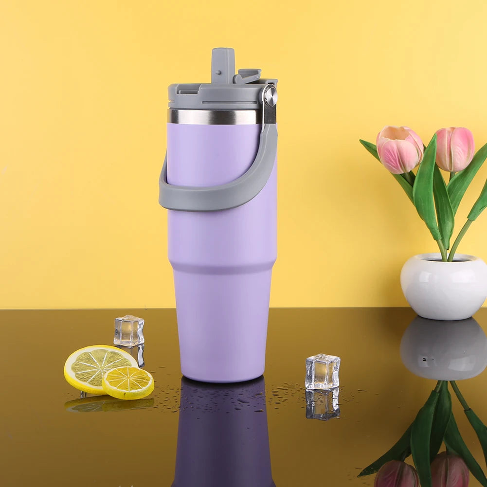 30oz Vacuum Insulated Cup with Handle Double-Layer Insulated Cup Stainless Steel Sports Water Bottle for Cold Hot Beverages