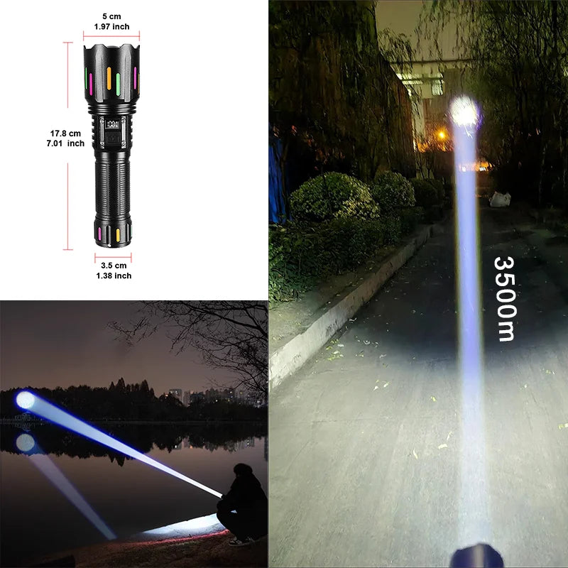 Super Powerful LED Flashlight 1000000LM High Power Torch Strong Light 800W Led Flash Light Rechargeable Hunting Tactical Lantren