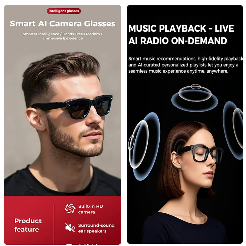 2025 New AI Smart Glasses 8MP HD Camera Sunglasses Photos Video Recorder dual-microphone Anti-blue Smart Waterproof Glasses
