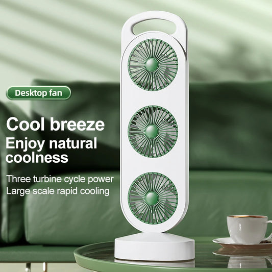 Desktop Fan With Three Air Outlets Usb Charging Adjustable High Wind Power Convenient Cooling Equipment For Outdoor Camping