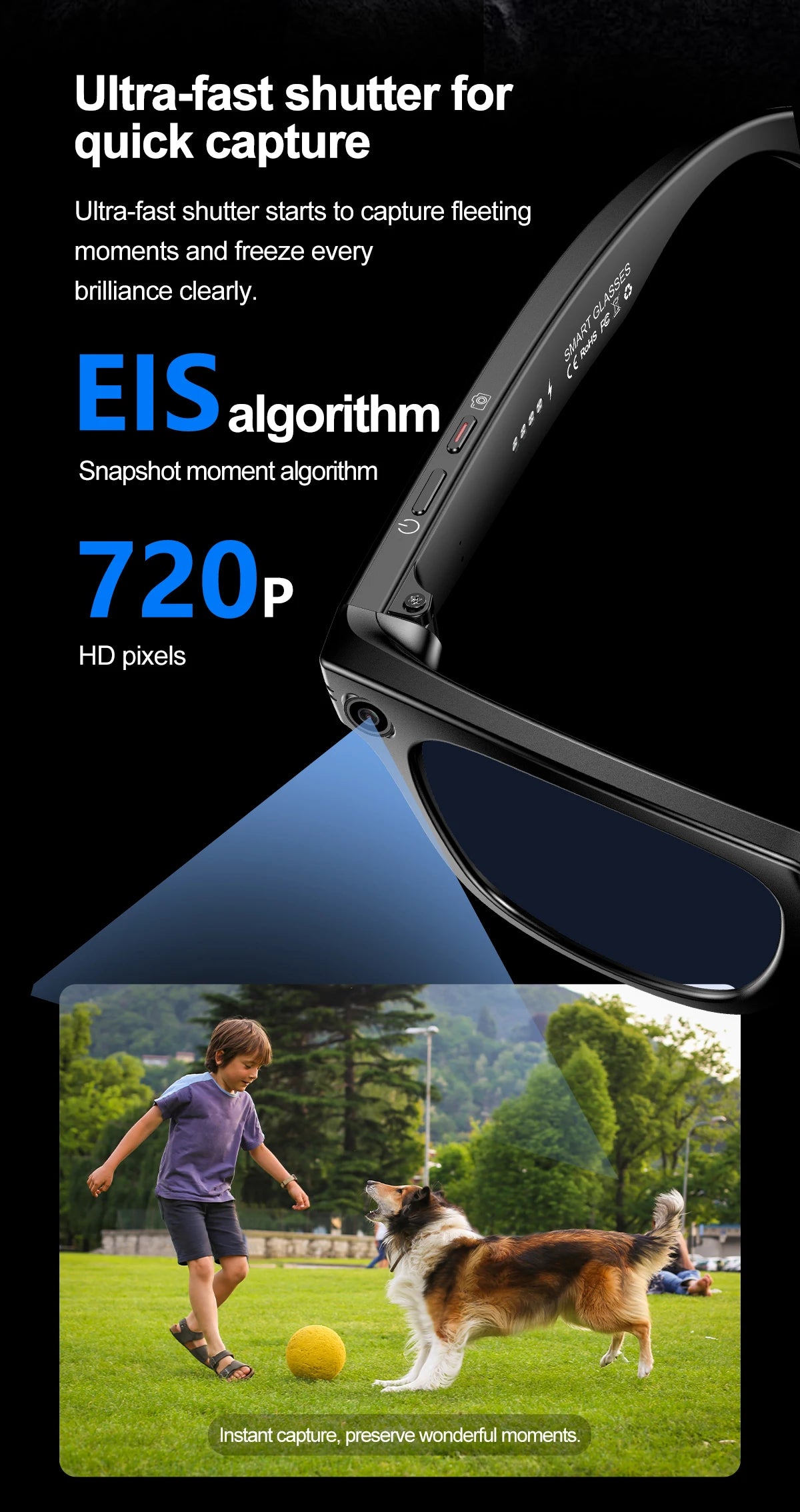 LIGE Fashion AI Camera Smart Glasses IP65 Waterproof Bluetooth Call Playing Music Smart Glasses Identify Pictures Use ChatGPT