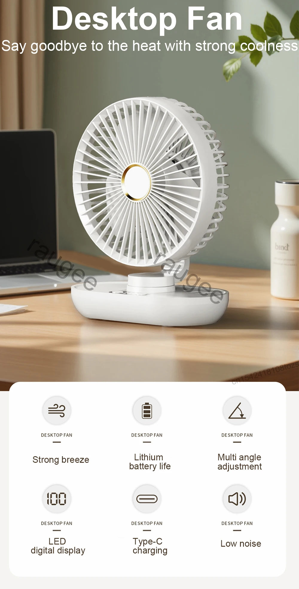 Rechargeable Fans Portable Desktop Fan Home Office Dormitory USB Mini Small Electric Fan Air Circulators High Wind Table Fan