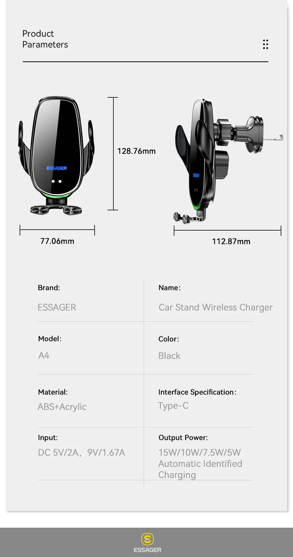 Essager Qi 15W Wireless Charger Car Phone Holder In Car Air Vent Mount For iPhone 14 13 12 X Pro Max Fast Charging