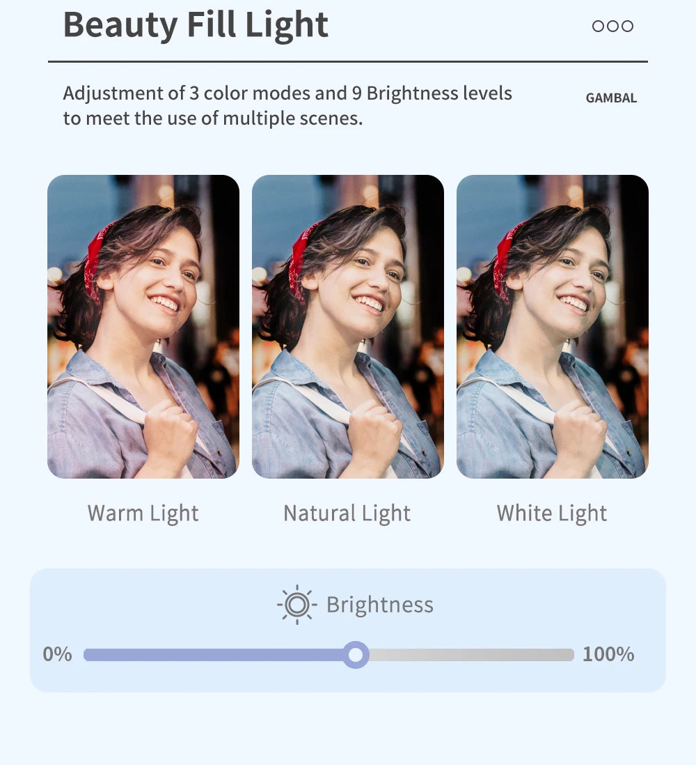 Q18 Desktop Following the shooting Mode Gimbal Stabilizer Selfie Stick Tripod with Fill Light for Smartphone