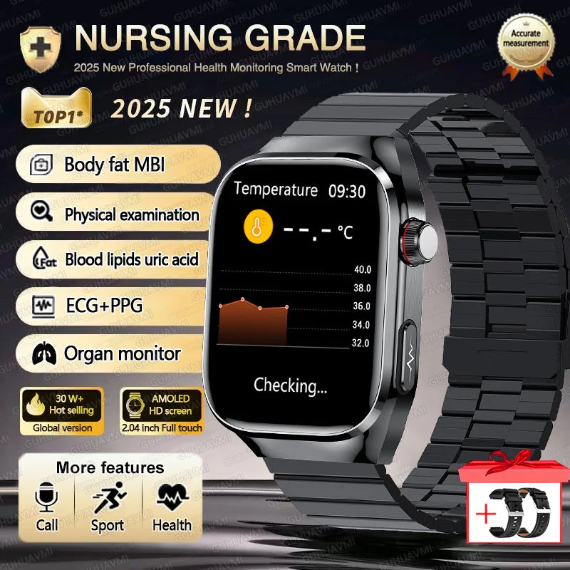 2025 New Three Highs Blood Pressure Smartwatch ECG Uric Acid Heart Rate Clock Body Analysis Health Monitoring Watches