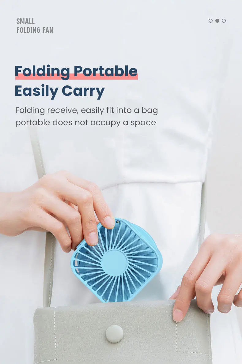 Handheld Portable Fan with Mirror, Mini Fan Small Personal Fan, 500mAh USB Rechargeable Neck Fan Foldable, Quiet Pocket Fan