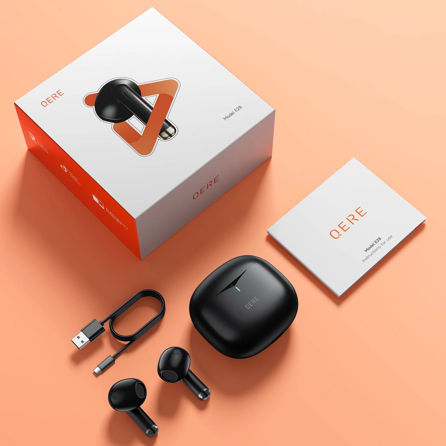 Bluetooth Wireless Headphones,QERE E28,NEW TWS 5.3,HD Microphone,HIFI Earphones,13m Driver,60ms Low Latency,4 Mics+ENC Call