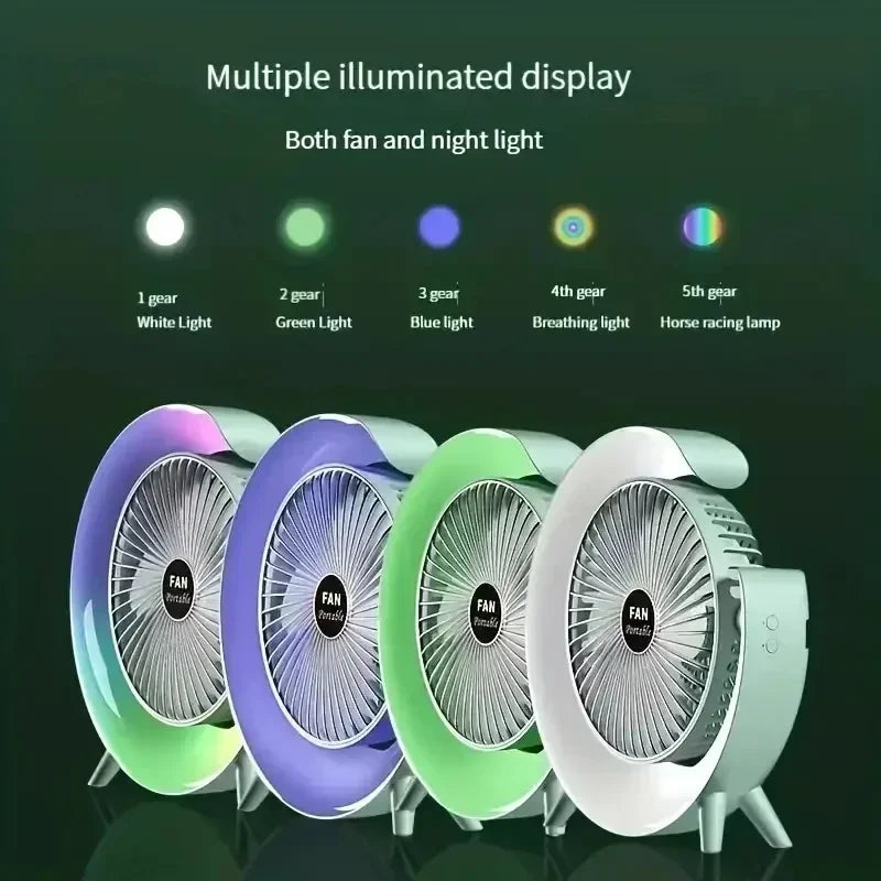 2025 Portable USB power Desk Fan 180 Degree Rotatable with Colorful Light Personal Table Fan for Home Office Bedroom Dorm