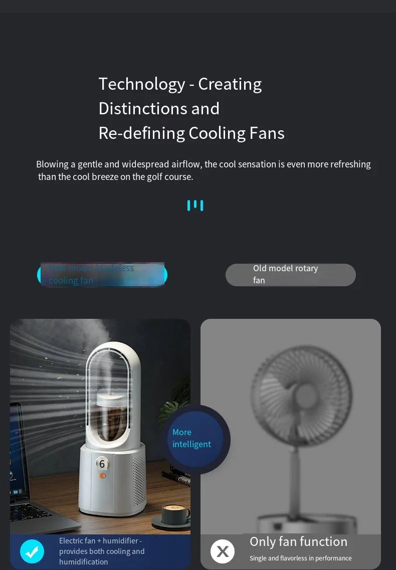 Bladeless Fan Portable Air Conditioner LED Display Desktop Bladeless Cooler Cooling Fans Tower Air Cooler for Office Bedroom