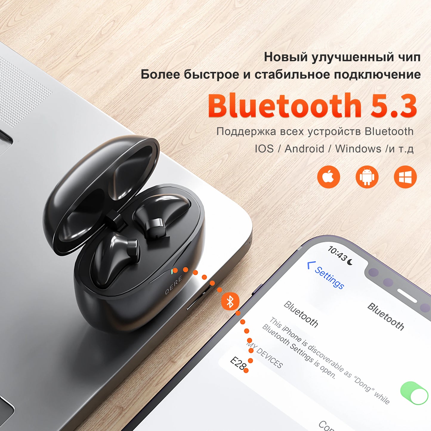Bluetooth Wireless Headphones,QERE E28,NEW TWS 5.3,HD Microphone,HIFI Earphones,13m Driver,60ms Low Latency,4 Mics+ENC Call