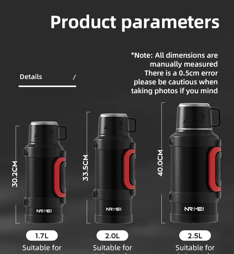 Stainless Steel Thermos Bottle with Handle Outdoor Portable Large Capacity Thermal Water Bottle ,Keep Hot and Cold for 72H