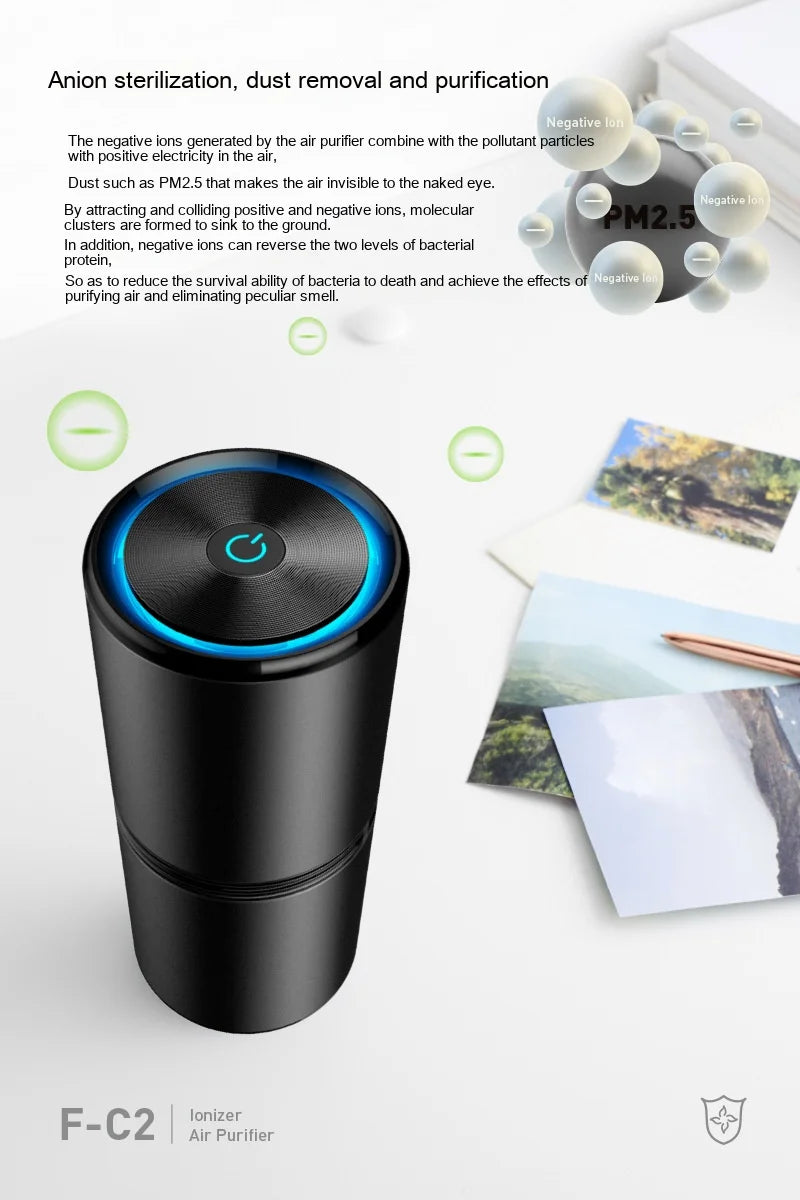 Zai Xiao Car Air Purifier Negative Ion Generator Low Noise Air Cleaner Deodorizer Smoke Odor Remover Vehicle Air Purifier