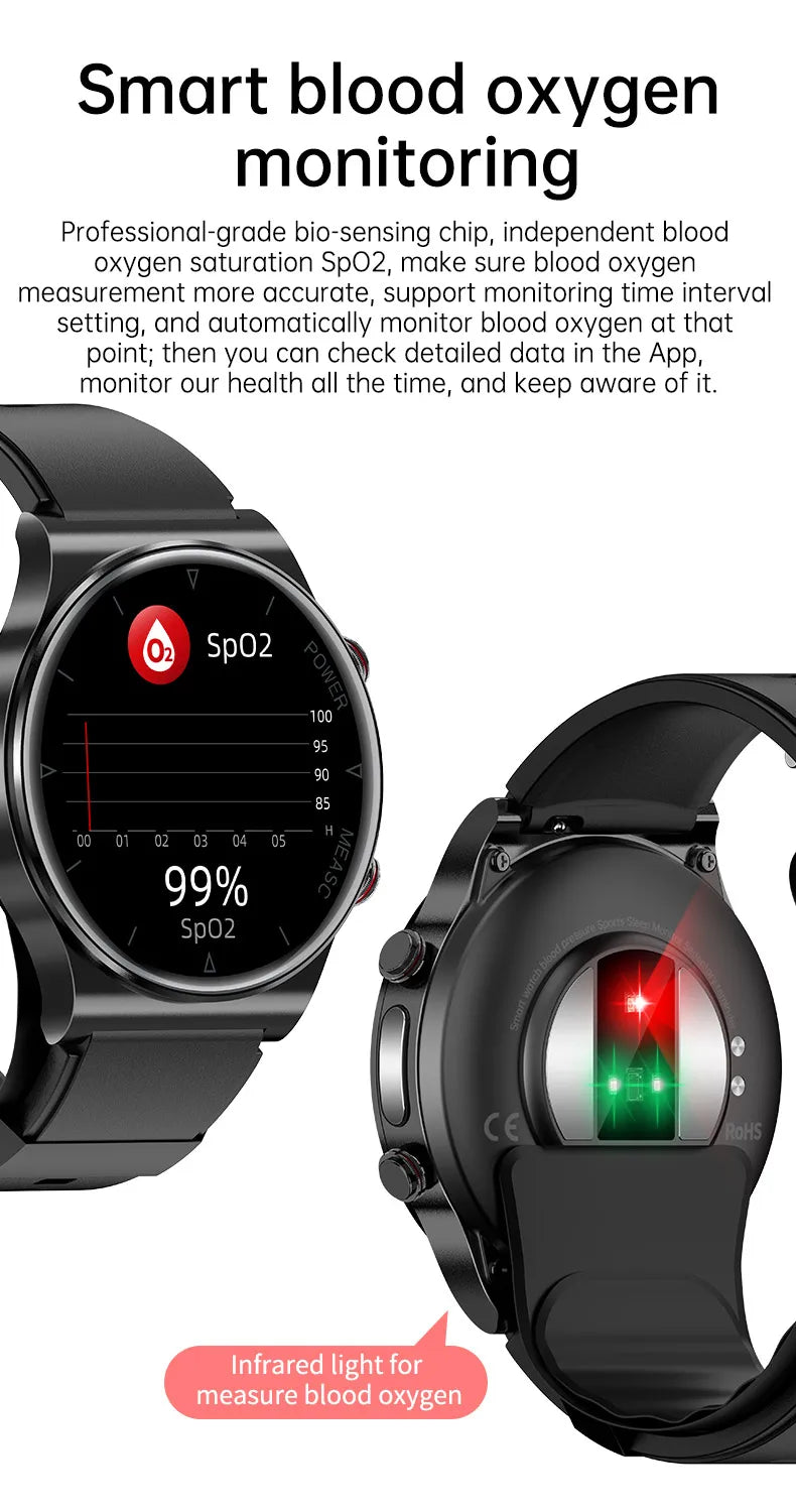 P70 Smart Watch Air Pressure Pump Blood Pressure Medical Grade ECG+PPG Heart Rate Blood Pressure Measurement Elder Health Watch