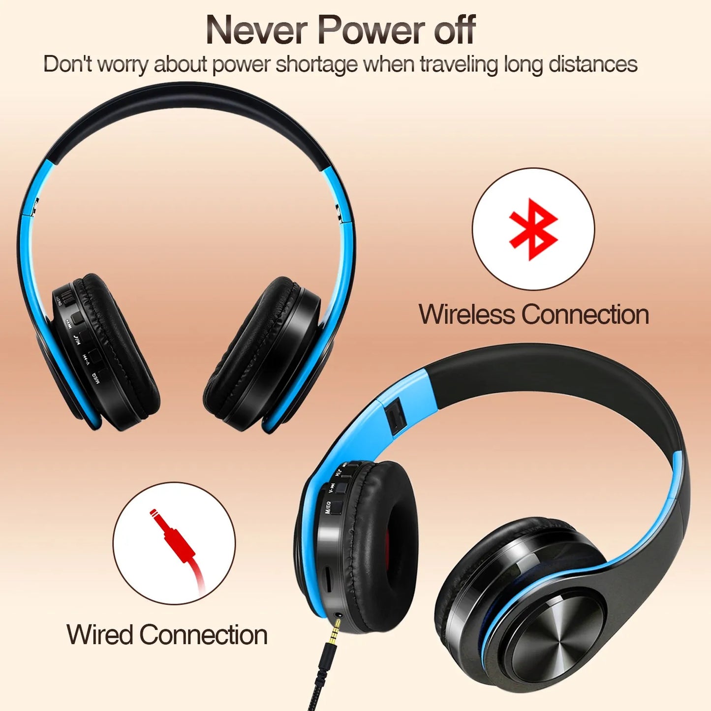 2025 New Bluetooth Wireless Stereo Headphones Earphone Headset with FM TF Card Slot And Built-in MIC for MP3 PC iPod Cell Phone