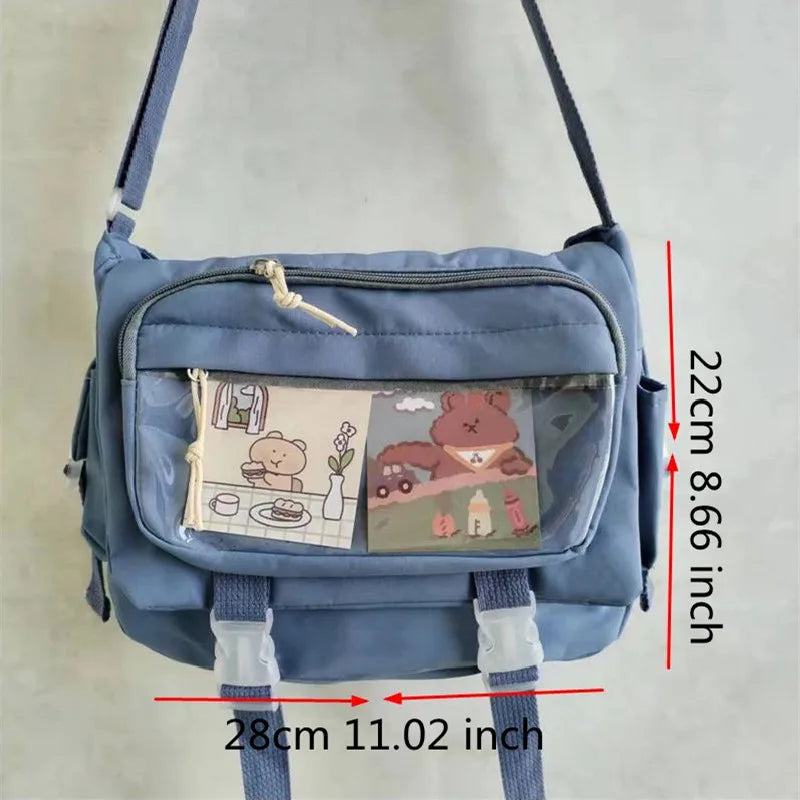 Large capacity student class crossbody canvas bag, women's versatile new Japanese Harajuku solid color mailman shoulder tote bag