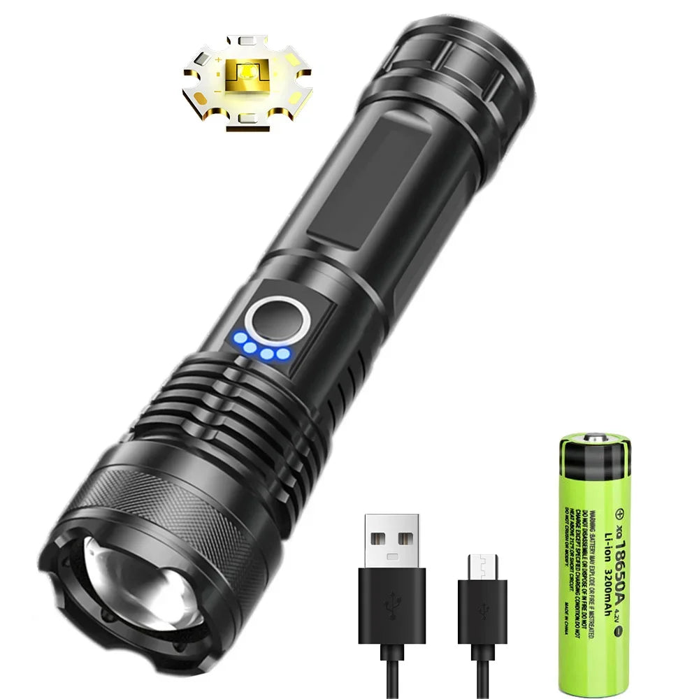 High Power Led Flashlights Long Shot Zoom Super Bright Flashlight Led USB Rechargeable Very Strong Led Flashlight For Camping