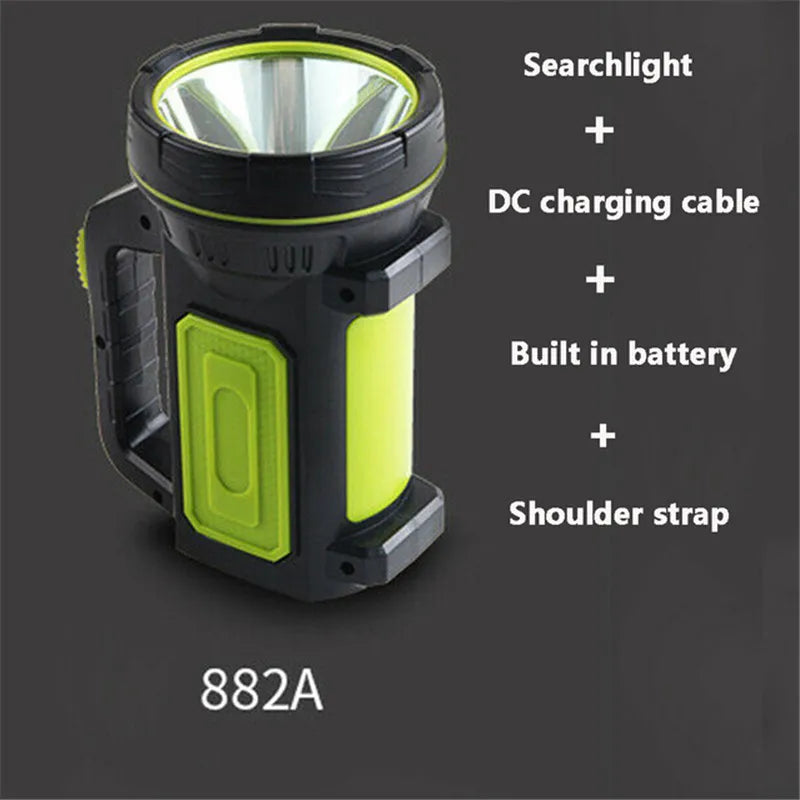 LED Strong Searchlight Flashlight Portable Hand Lamp Rechargeable 2 Lighting Modes Emergency Hiking Camping Energy Saving Torch