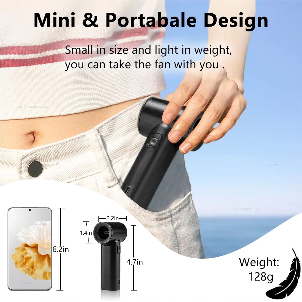 Portable Mini Fan Turbo Handheld Fan 5 Wind Speeds USB Rechargeable Personal Fan HandHeld Small Pocket Fan for Outdoor Travel